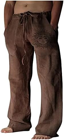 Hehoah muške ležerne lanene pamučne hlače elastično struk labav fit s pravim nogama Ljetna plaža joga duge hlače hlače