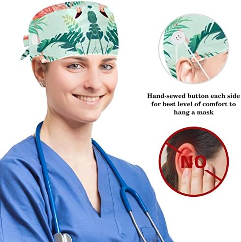 Podesive kirurške kape za medicinske sestre, radna kapa s mašnama za kosu za žene, koraljna crvena kapa za piling s runom s cvjetnim