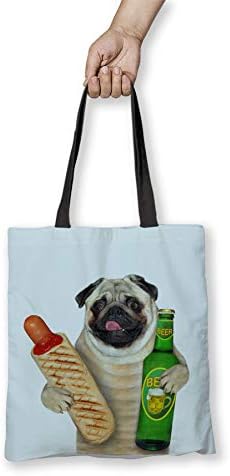 Bang uredna odjeća Pug Hot Dog and Beer Pokloni za vlasnike ljubitelja pasa - torbe za kupce za višekratnu upotrebu s psima s psima