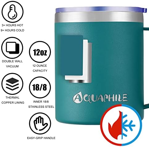 Aquaphile 12oz nehrđajućeg čelika izolirana šalica kave s ručicom, šalica s dvostrukim zidom vakuuma s poklopcem, šalica za toplinsku