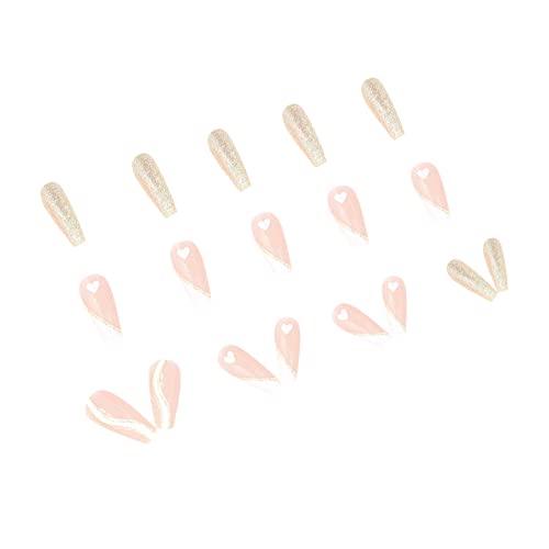 VITOCOS Valentinovo Pink Press na noktima Srednji lijes Lažni nokti s oblicima srca i linije dizajniraju puni poklopac ljepila na noktima