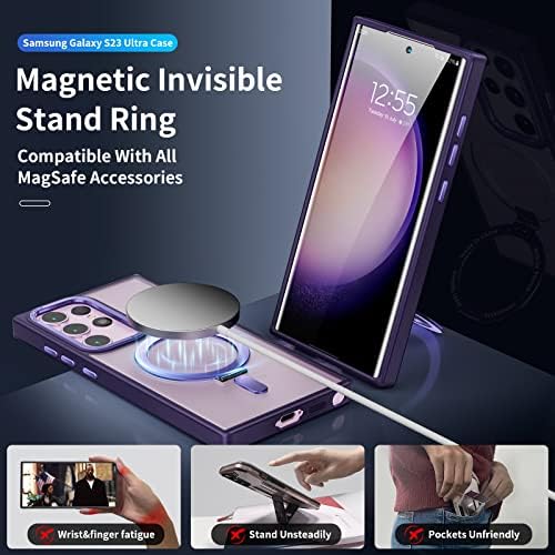 Niufoey za Samsung Galaxy S23 ultra futrola s magnetskim nevidljivim postoljem [Kompatibilno s mag sigurnim] šokovim vitkim prozirnim