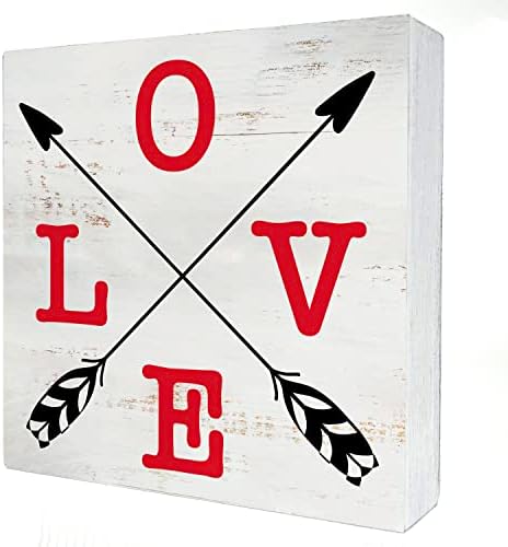 LJUBAV VALENTINE WOKE BOX DECOR Rustikalni Valentinovo Citirajte drvenu kutiju Blok plak za zidni stol za stolom kućna spavaća soba