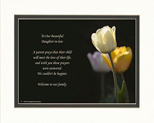 Kći u zakonu Poklon s dobrodošlicom u obiteljsku pjesmu. Fotografija bijelog tulipana, 8x10 dvostruko matirano. Posebno vjenčanje za