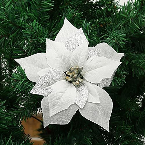 Izvrsni božićni ukrasni pokloni, 12pcs 8.5in božićni sjaj cvjetovi poinsettia, umjetno svileni cvjetovi biraju ukrase za božićno drvce