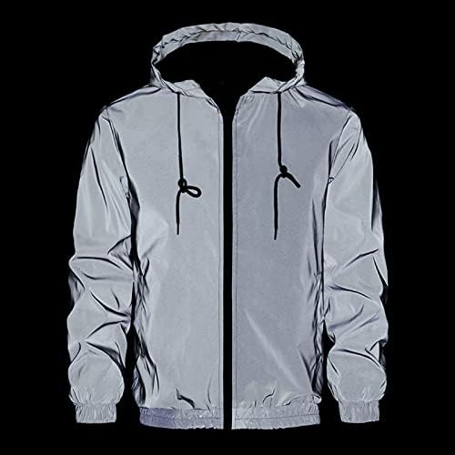 Jakne za muškarce zima ležerna solidna modna reflektirajući hip hop fluorescentna noćna jakna s kapuljačom