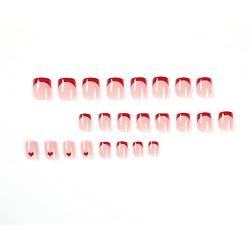 Francuski savjet Pritisnite nokte, Valentinovo Lažni nokti Kratki akrilni dizajn crvenog srca Lažni nokti Sjajni valentini Umjetni