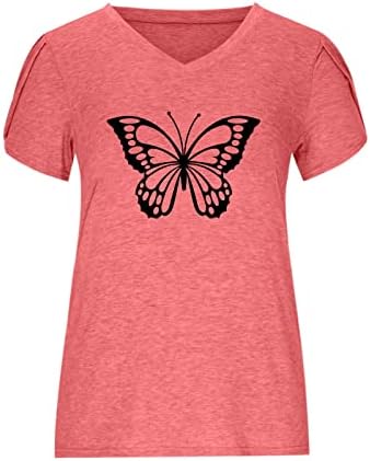 Žene v vratne majice ljetna ruffle rukavi labavi fit majica Smiješna leptira grafička tunika majice Odjetna ležerna predimenzionirana