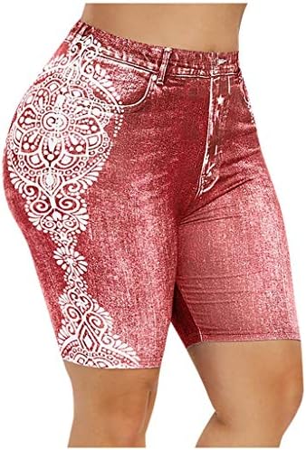 SSDXY Ženska plus veličina Skinny 3D faux čipkasti ušivanje tiska casual jeggings faux traper jean kratke hlače