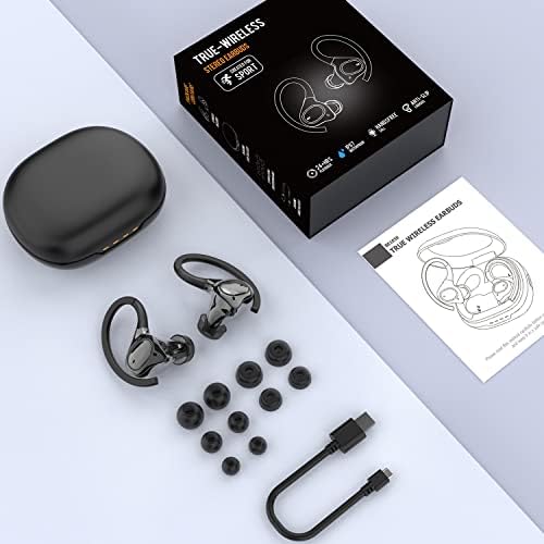 Istinske bežične Bluetooth slušalice s ušima s preko ušiju za jogging, IPX7 vodootporne slušalice, ugrađene u mikro zvučne ušice, 24