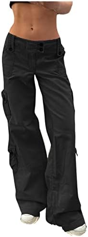 Hlače za žene s patentnim zatvaračem gumb dolje hlače hlače hlače s niskim ugrađenim hlačama ležerne ravne noge obične hlače s džepovima