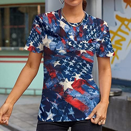 Ženske patriotske majice Dan neovisnosti Dan zvijezda Star Stripe Tiskani ljetni ležerni okrugli vrat kratki rukavi bluza majice