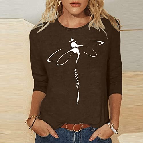 Bluza košulja za žene 2023 3/4 rukav pamuk od pamuka Crewneck Dragonfly Graphic Loose Fit Opušteni fit Lounge Top 3T