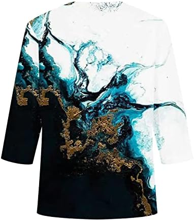 Košulja tinejdžerke 2023 3/4 rukava s čamcem gumb Down Up Mramor Graphic Lounge Capri bluza bluza za žene UU