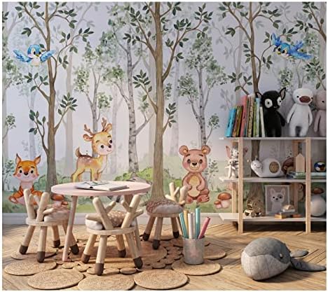 Foto freske sa šumskim životinjama-Prijatelji životinja u šumi-fotografija dječje sobe dizajn netkanih tapeta dječja soba zidna slika