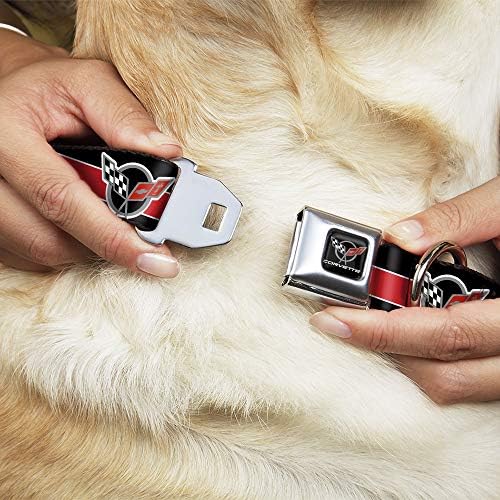 Ovratnik za pse, kopča za pojas Corvette C5 logotip pruga crno bijelo crveno sivo ponavljanje 9 do 15 inča široka 1,0 inča