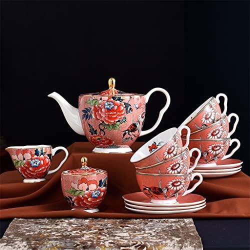 DNATS 15PCS Europskog stila kosti Kina kava set Zlatni porculanski čaj Set Popodnevni čajnik za šećernu zdjelu mlijeka za kavu za kavu