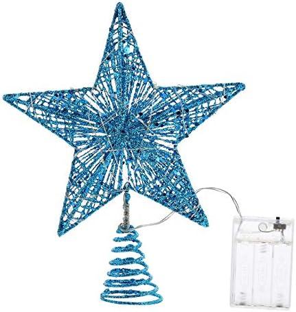 Minkissy Star Tree Topper božićni ukras Glitter Zvjezdana ukras ukrasa metalna šuplja zvjezdana stabla Topper bez baterije ukrasno