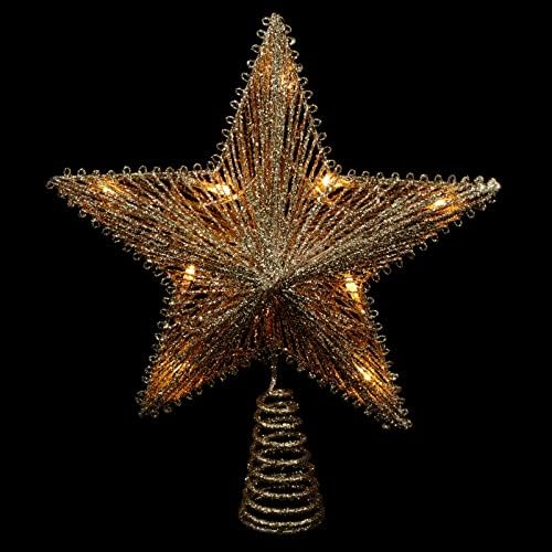 Rattan dekor božićno drvce Topper Svijetle zvijezde: Sjažena Xmas Tree Star Topper Metal Pet-šiljana zvijezda za zimski odmor za vjenčanje